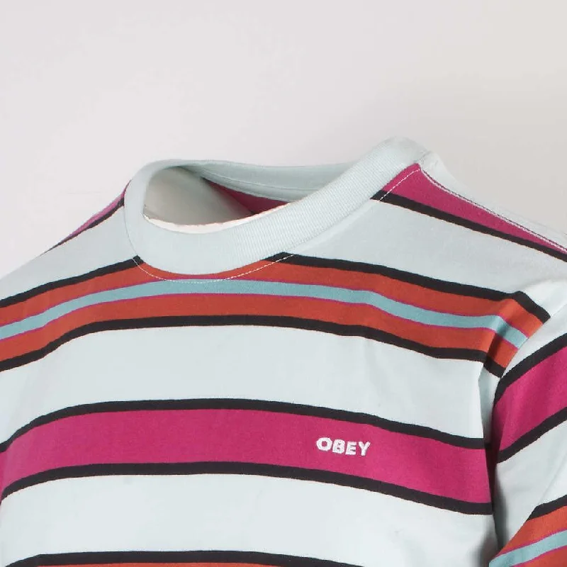 OBEY Men's Cucumber Hot Pink Orange Black Striped S/S T-Shirt