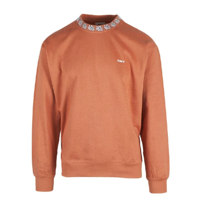 Obey Men's Dried Orange Floral Collar Crew Neck L/S Sweater (S02B)