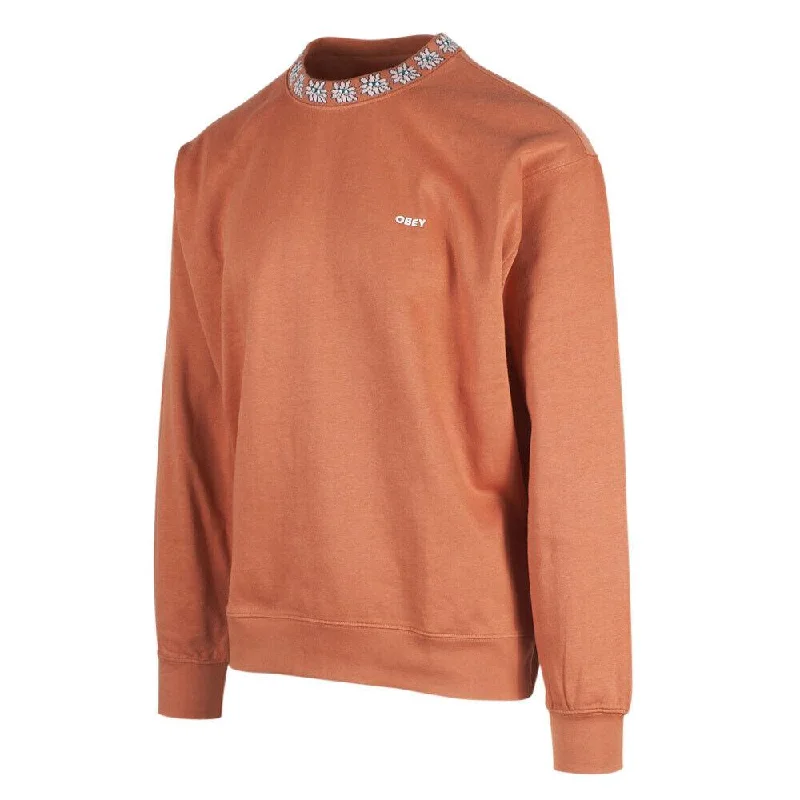 Obey Men's Dried Orange Floral Collar Crew Neck L/S Sweater (S02B)