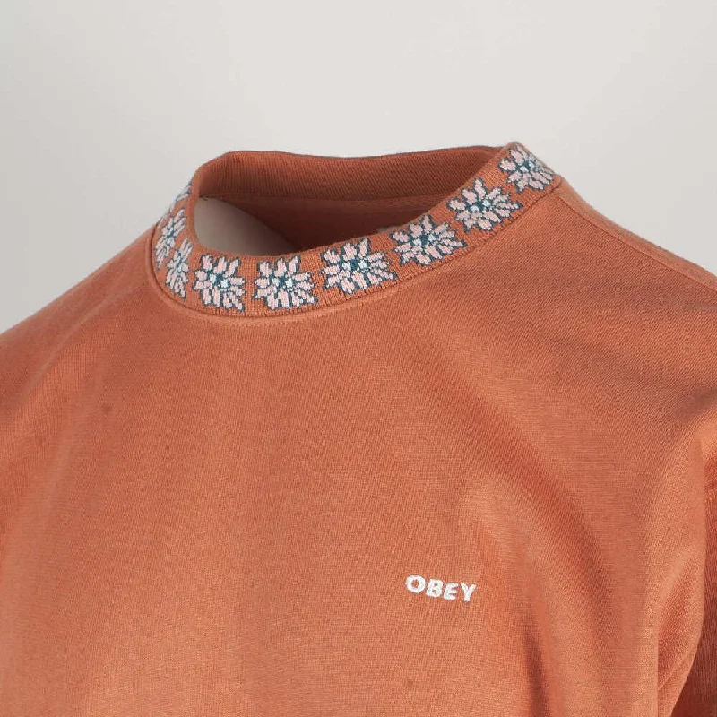 Obey Men's Dried Orange Floral Collar Crew Neck L/S Sweater (S02B)