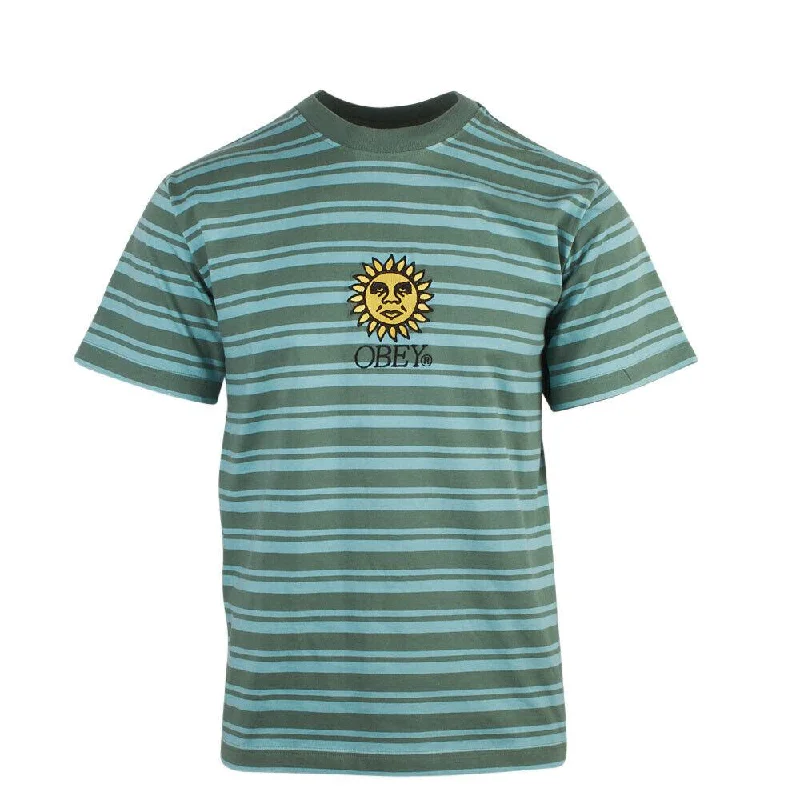 OBEY Men's Green Aqua Sunrise Striped S/S T-Shirt