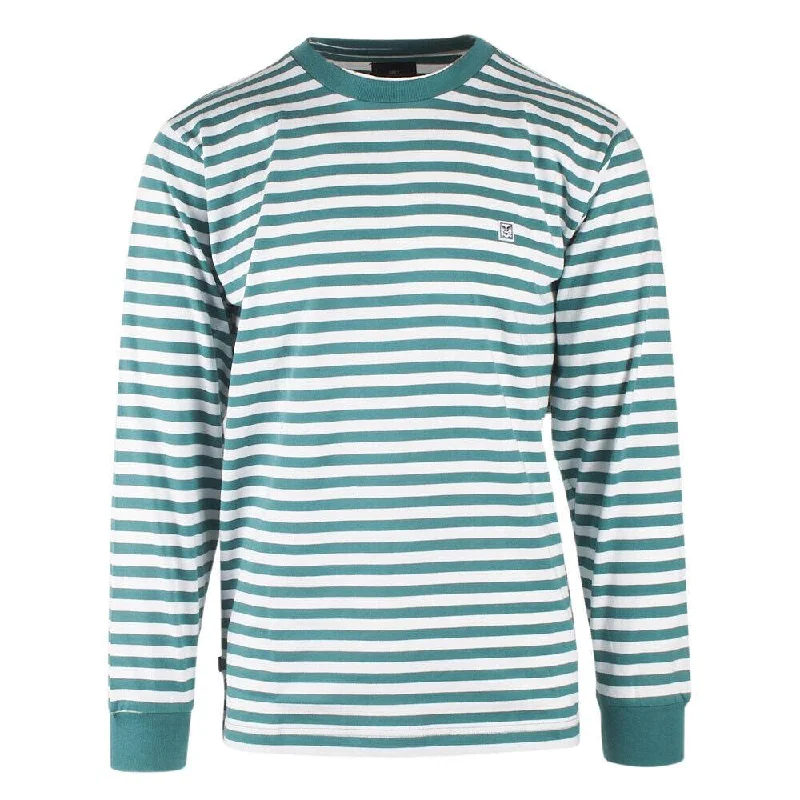 Obey Men's Green White 89 Icon II Striped Crew Neck L/S T-Shirt