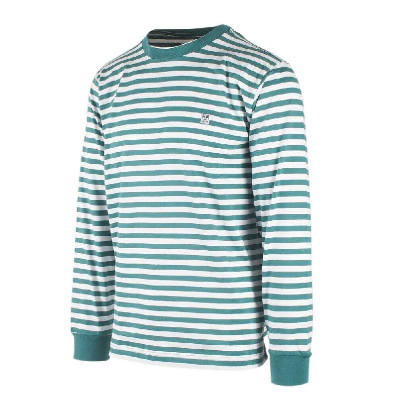 Obey Men's Green White 89 Icon II Striped Crew Neck L/S T-Shirt