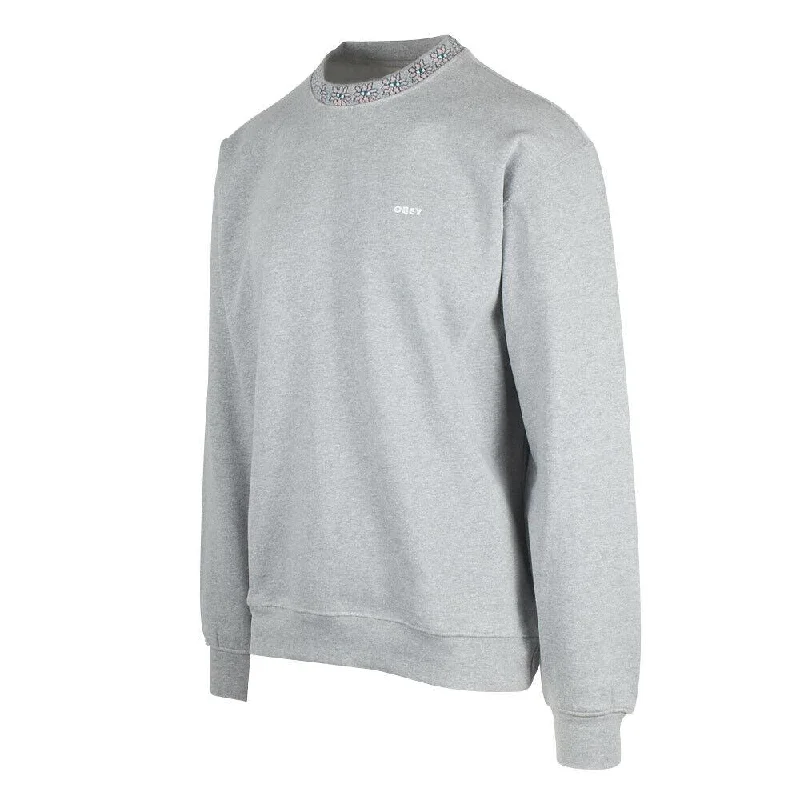 Obey Men's Heather Grey Floral Collar Crew Neck L/S Sweater (S02A)