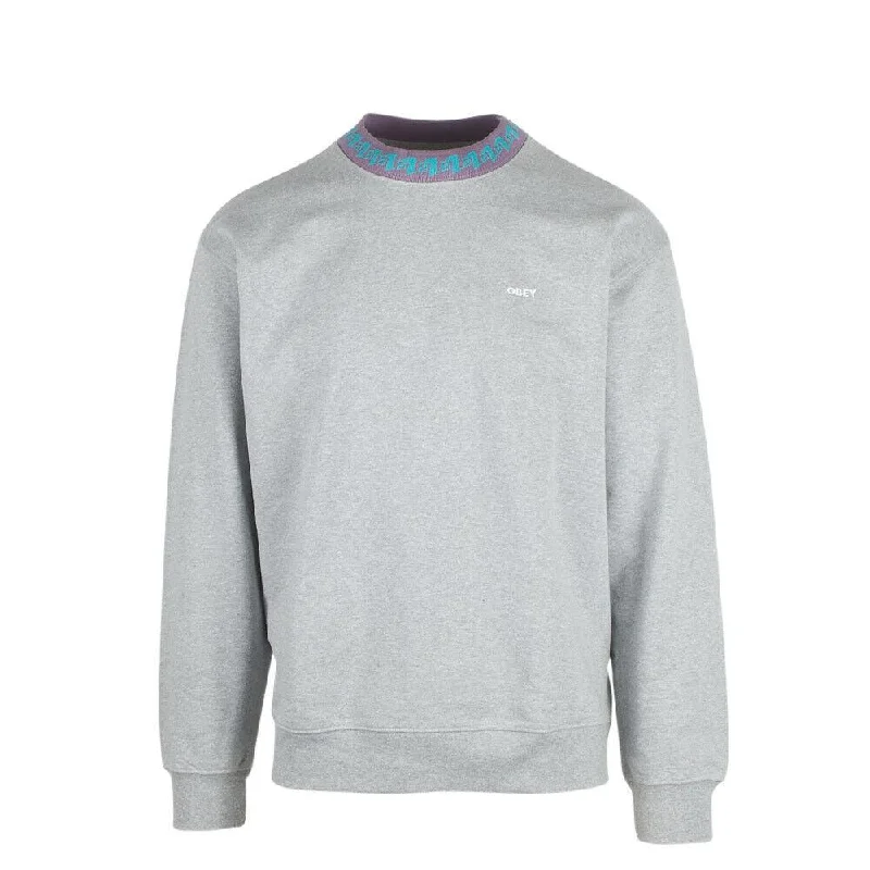 Obey Men's Heather Grey Purple Aqua Collar Crew Neck L/S Sweater (S01A)