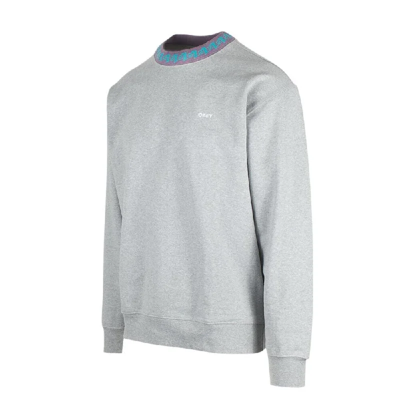 Obey Men's Heather Grey Purple Aqua Collar Crew Neck L/S Sweater (S01A)