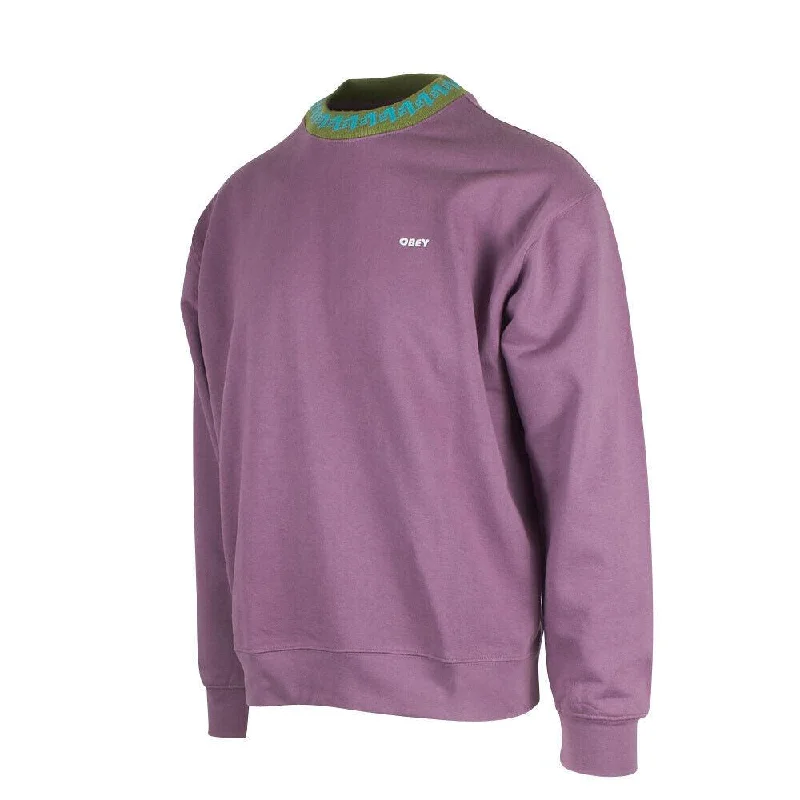 Obey Men's Purple Green Aqua Collar Crew Neck L/S Sweater (S01B)