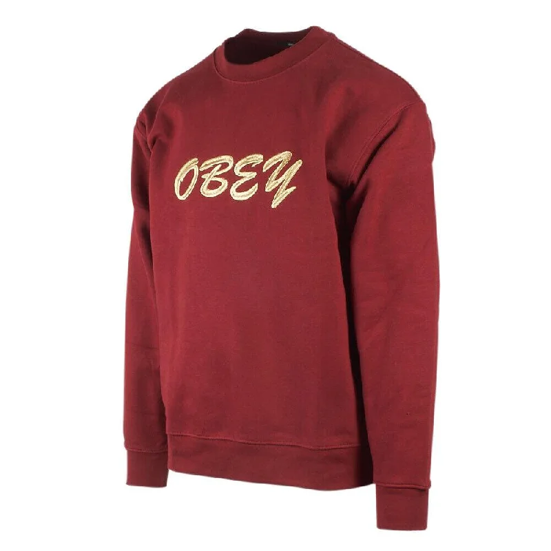 Obey Men's Red Gold Text Crew Neck L/S Sweater (S06B)