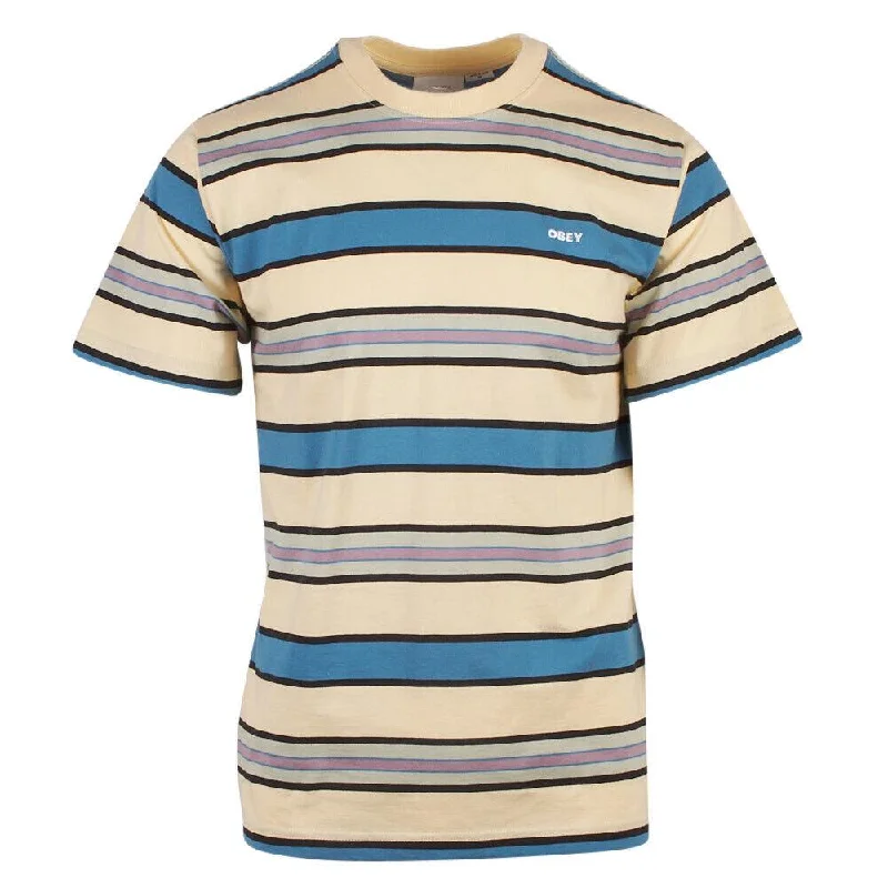 OBEY Men's Yellow Blue Black Green Purple Striped S/S T-Shirt