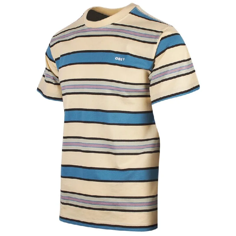 OBEY Men's Yellow Blue Black Green Purple Striped S/S T-Shirt