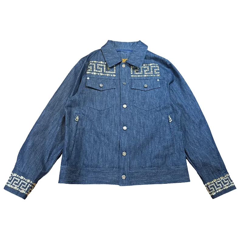 Prestige Denim Blue Greek Key Crystal Jacket