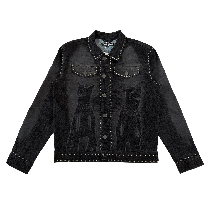 Smoke Rise Black Doberman Sueded Denim Jacket