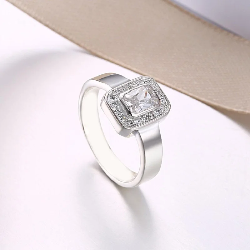 Sterling Silver Swarovski Emerald Cut Cocktail Ring