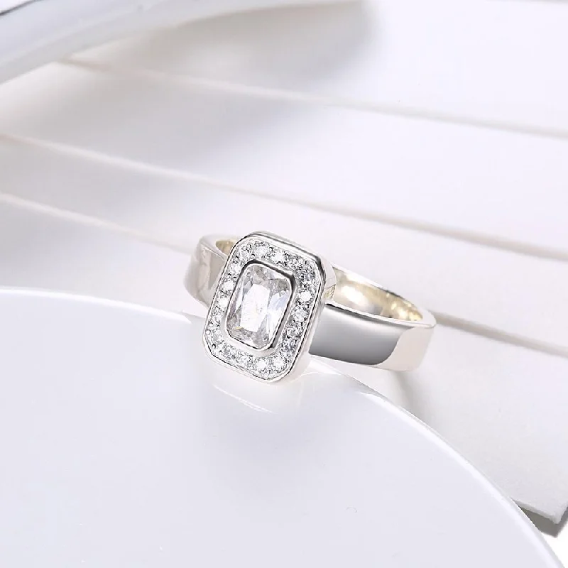 Sterling Silver Swarovski Emerald Cut Cocktail Ring