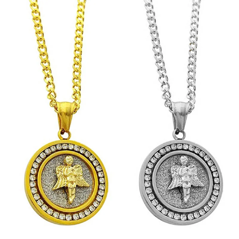 Swarovski Elements My Angel Circular Pendant Necklace in 14K Gold Plating - Two Options Available