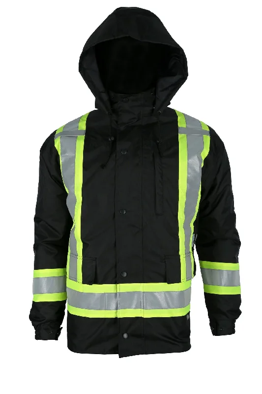 Viking Men's Handyman® Waterproof Class 1 Hi-Vis 7-in-1 Hooded Rain Jacket_Black