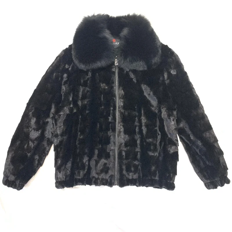 Volare Men's Black Diamond Cut Mink Bomber Jacket