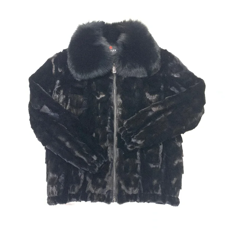 Volare Men's Black Diamond Cut Mink Bomber Jacket