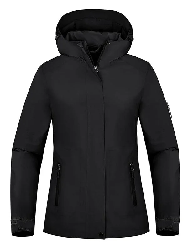 Women's Lightweight Rain Jacket Black Hooded Waterproof Raincoats Hiking