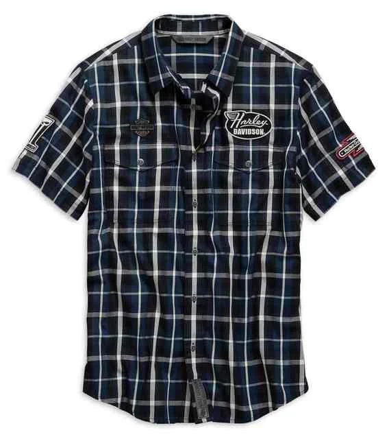 Harley-Davidson® Men's Multi-Patch Slim Fit Plaid Short Sleeve Shirt 99145-19VM