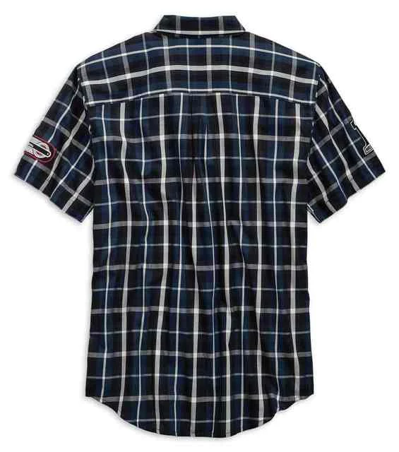 Harley-Davidson® Men's Multi-Patch Slim Fit Plaid Short Sleeve Shirt 99145-19VM