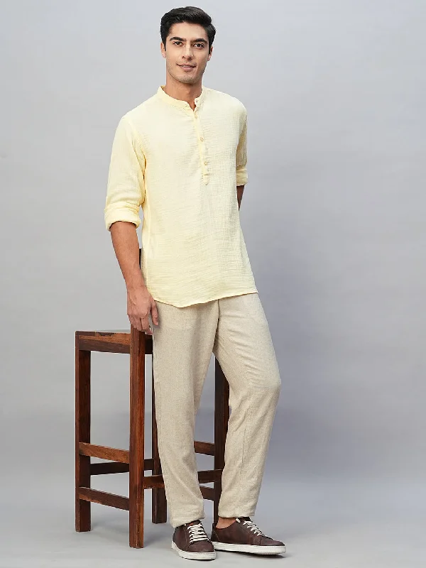 Men's Yellow Cotton Regular Fit Shirt