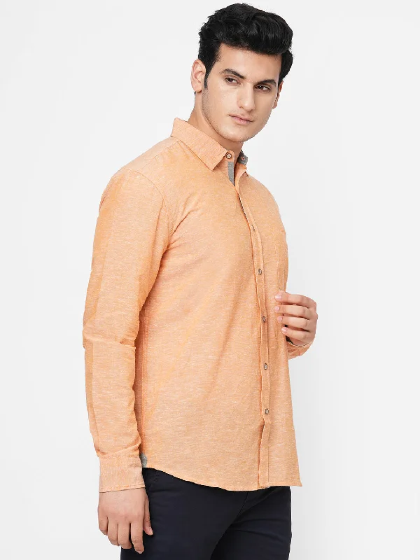 Men's Orange Cotton Linen Regular Fit Shirt