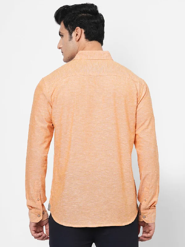 Men's Orange Cotton Linen Regular Fit Shirt