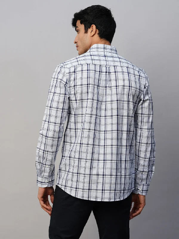 Men's Blue Linen Cotton Lyocell Regular Fit Checked Shirt