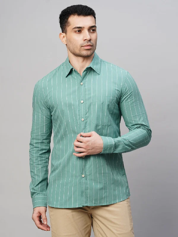 Men's Blue Cotton Regular Fit Striped Shirt