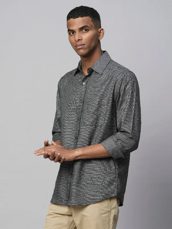 Men's Black Cotton Regular Fit Checked Shirt