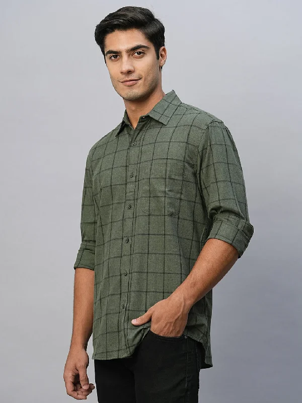 Men's Green Cotton Regular Fit Shirt