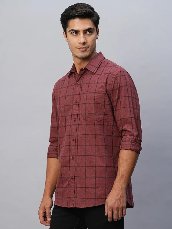 Men's Maroon Cotton Regular Fit Shirt