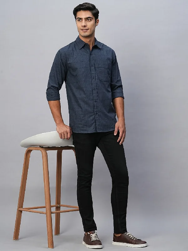 Men's Navy Cotton Regular Fit Shirt