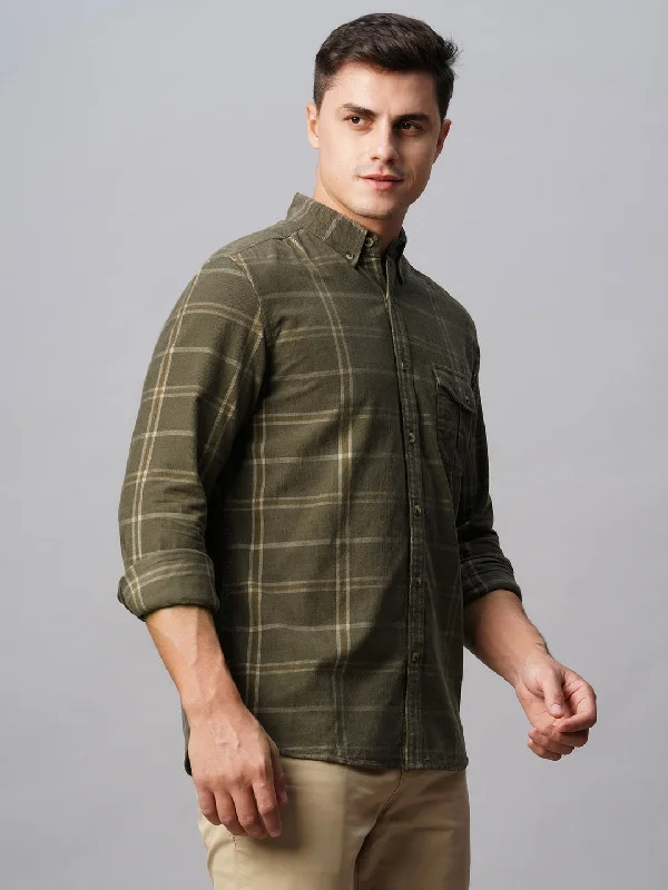 Men's Green Cotton Regular Fit Checked Shirt