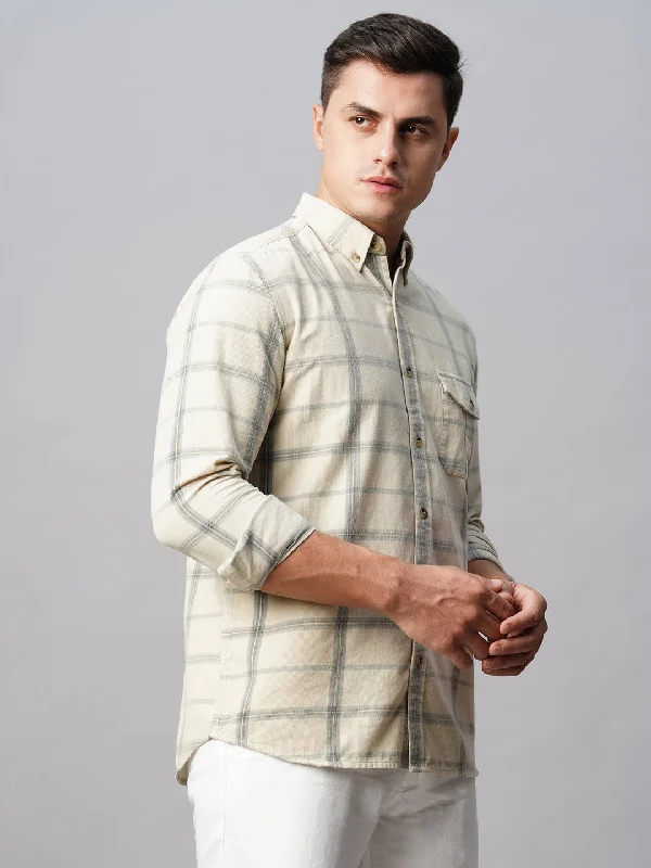 Men's Offwhite Cotton Regular Fit Checked Shirt