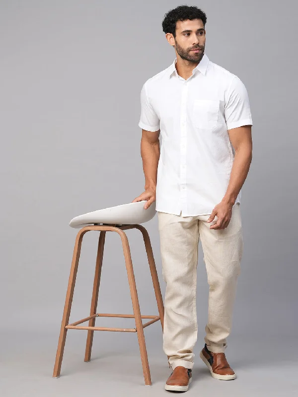 Men's White B Cotton Regular Fit Shirt