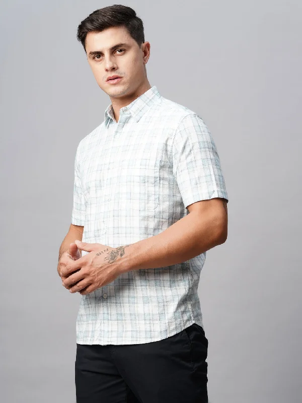 Men's Offwhite Cotton Regular Fit Checked Shirt