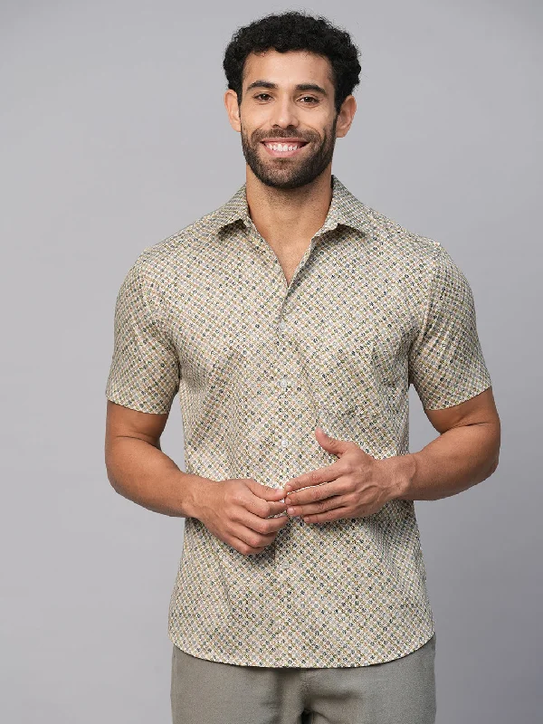 Men's Natural Cotton Regular Fit Printed Shirt