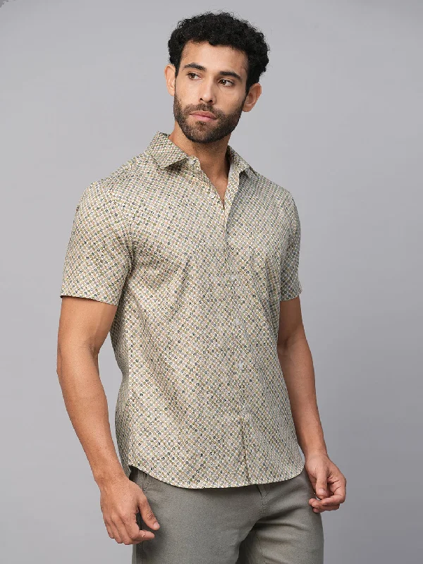 Men's Natural Cotton Regular Fit Printed Shirt