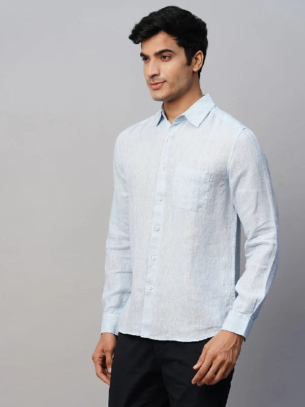 Men's Sky 100% Linen Regular Fit Long Sleeved Shirt