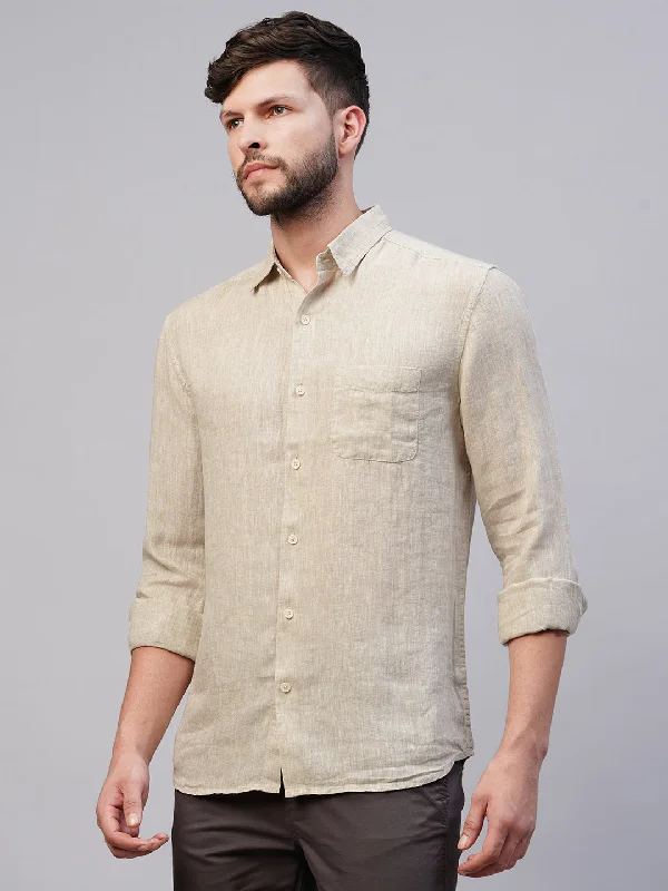 Men's 100% Linen Natural Regular Fit Long Sleeved Shirt