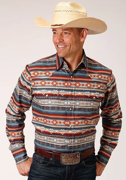 Roper Men's Sandstone Aztec Print Shirt