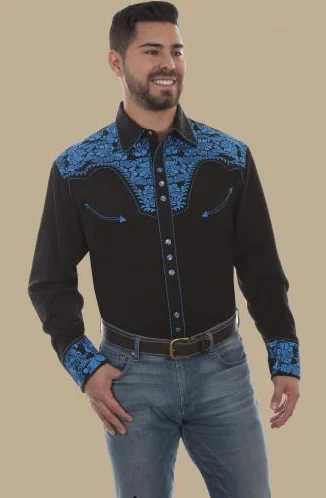 Scully Men's Retro Gunfighter Western Shirt - Royal