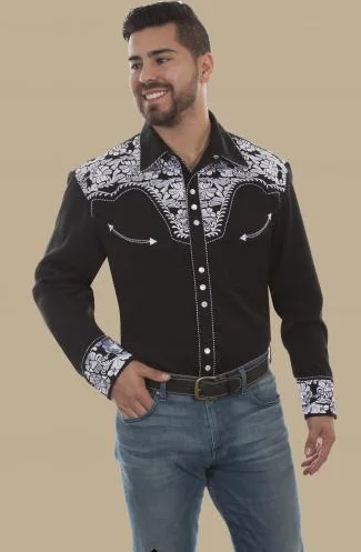 Scully Men's Retro Gunfighter Western Shirt - Black/White