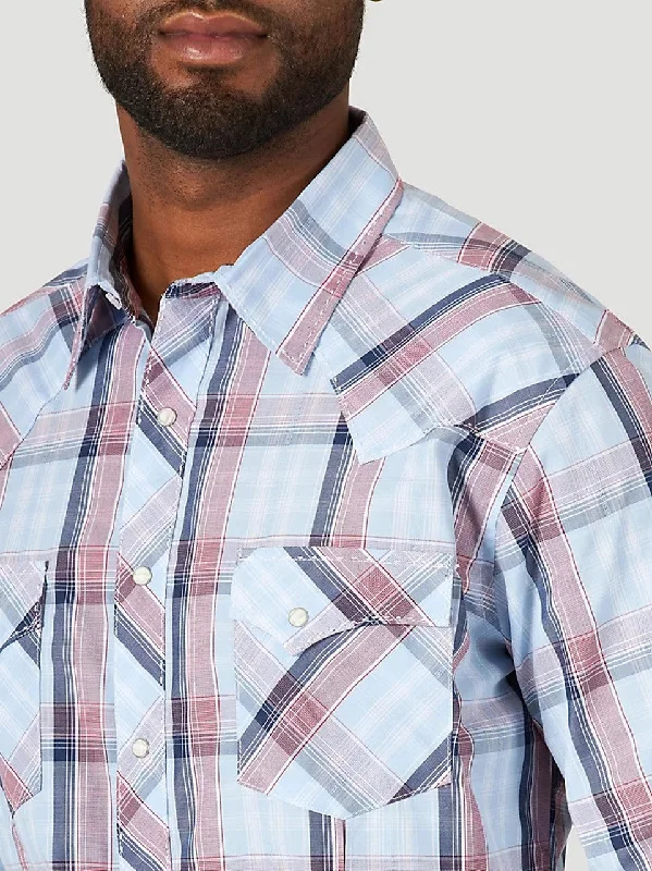 Wrangler Men's Chambray Blue Plaid Shirt