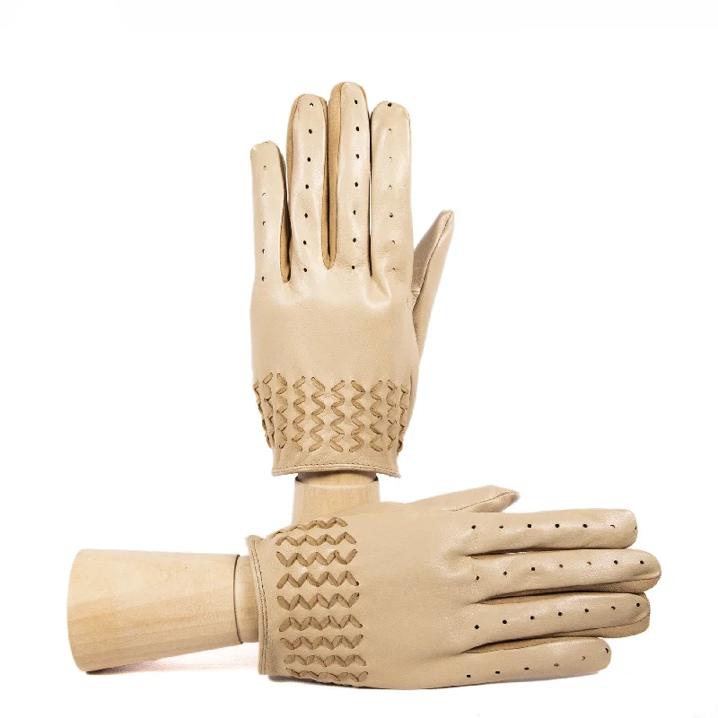 Men’s unlined nappa leather gloves with tonal suede woven details on top