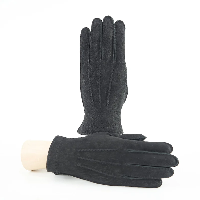 Men's black lamb nubuck leather gloves and cashmere lining