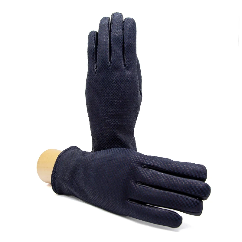 Men's navy  printed top and touchscreen nappa leather gloves with  cashmere lining