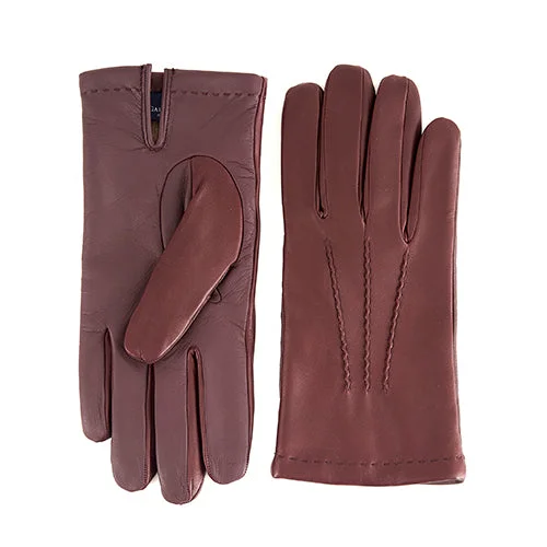 Men's bordeaux nappa leather gloves with  touchscreen leather  palm